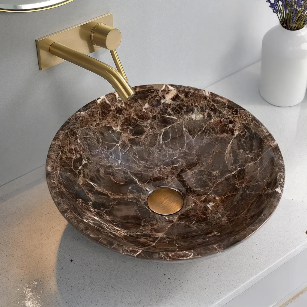 Above Counter Natural Stone Basin Antique Brown Marble 420x 420 x 140mm
