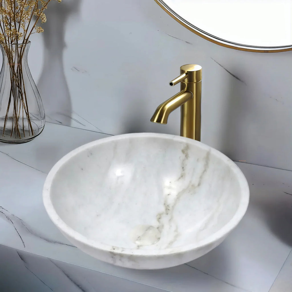 Above Counter Natural Stone Basin White Marble 420x 420x 140mm
