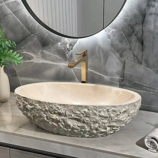 Above Counter Natural Stone Raw Edge Basin Beige Marble 510X360X160mm - FIL Kitchen Bathroom