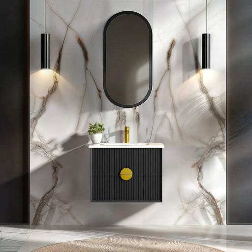 Kingo Fluted Wall Hung Vanity Matte Black 600mm/750mm/900mm - FIL Kitchen Bathroom
