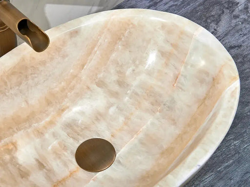 Above Counter Natural Stone Basin Oval Shape Yellow Onyx Marble 480X320X140mm - FIL Kitchen Bathroom