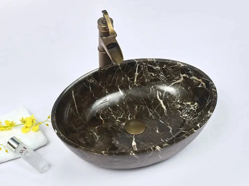 Above Counter Natural Stone Basin Antique Brown Marble 510x380x150mm - FIL Kitchen Bathroom