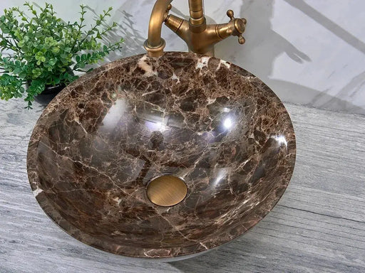 Above Counter Natural Stone Basin Antique Brown Marble 420x 420 x 140mm - FIL Kitchen Bathroom