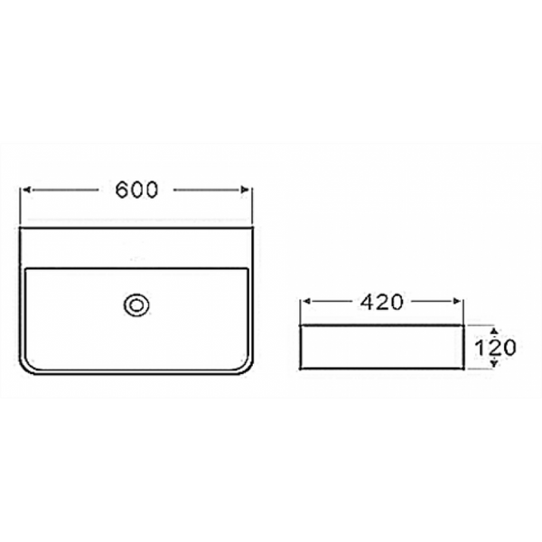 SQUARE NO TAP HOLE WALL HUNG BASIN WHITE 600MM