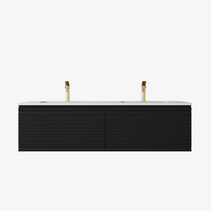 Sedona Matte Black Fluted Wall Hung PVC Vanity 600mm/750mm/900mm/1200mm/1500mm - FIL Kitchen Bathroom