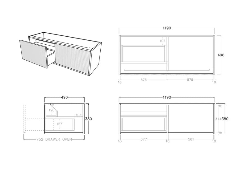 BELLEVUE COASTAL WALL HUNG VANITY OAK 900MM/1200MM FIL Kitchen Bathroom