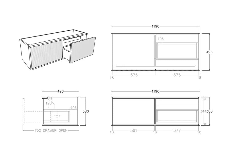 Bellevue Wall Hung Vanity Prime Oak 900mm/1200mm/1500mm - FIL Kitchen Bathroom