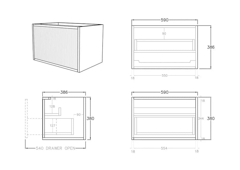 Slim Wall Hung Vanity Coastal Oak 600mm/750mm/1500mm (390mmDEEPTH ) CETO