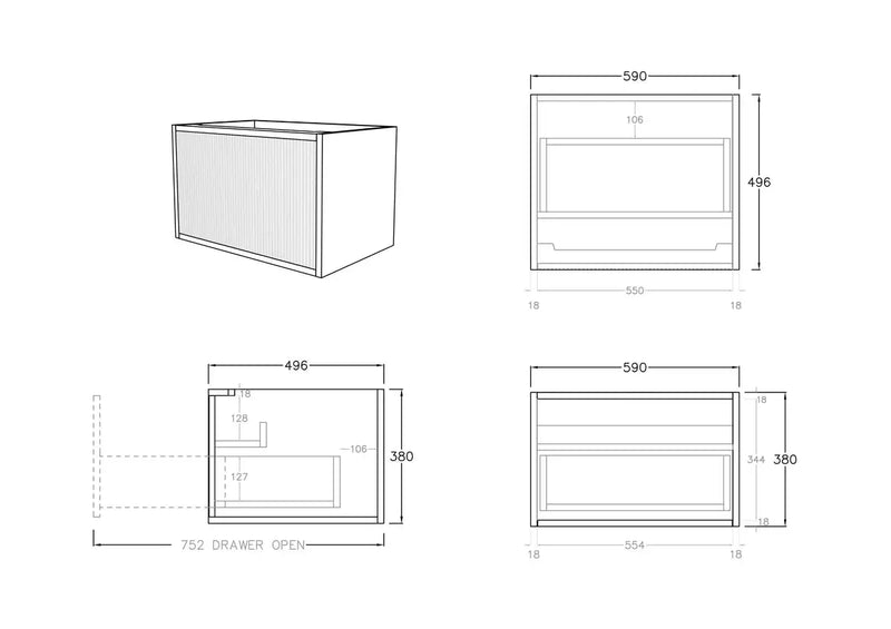 BELLEVUE COASTAL WALL HUNG VANITY OAK 600MM/750MM CETO