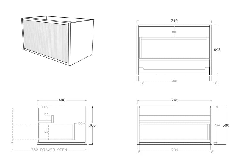 Bellevue Wall Hung Vanity Prime Oak 600mm/750mm - FIL Kitchen Bathroom