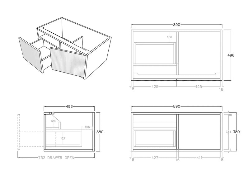 BELLEVUE COASTAL WALL HUNG VANITY OAK 900MM/1200MM FIL Kitchen Bathroom