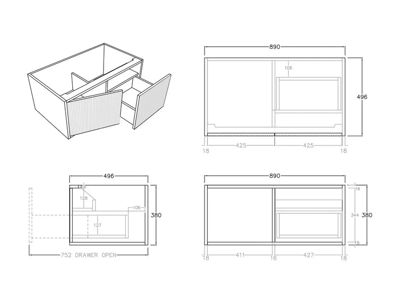 BELLEVUE COASTAL WALL HUNG VANITY OAK 900MM/1200MM FIL Kitchen Bathroom
