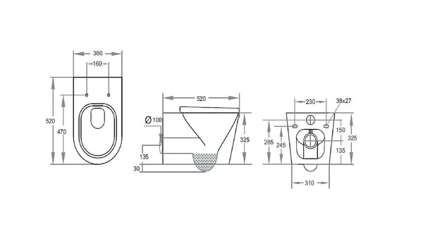 RIMLESS WALL HUNG PAN MATTE BLACK