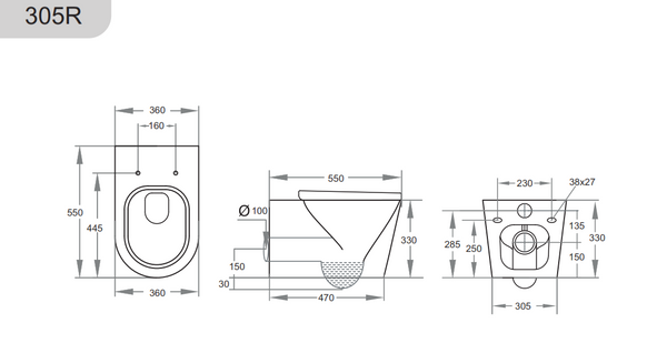 KDK305R Veda Rimless Wall Hung Pan
