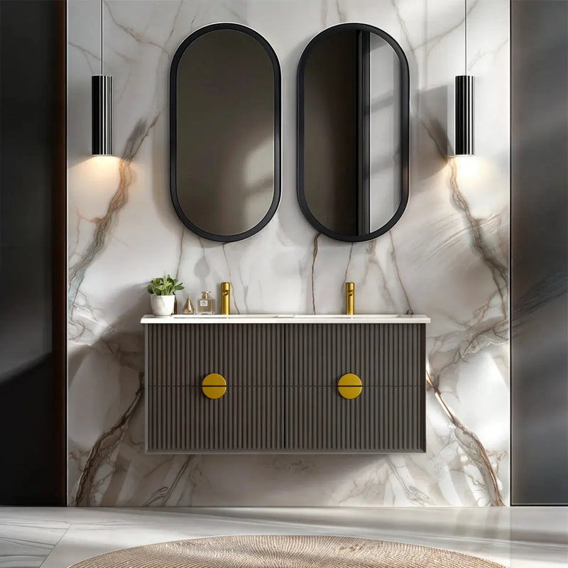 Kingo Fluted Wall Hung Vanity Matte Black  1200mm/1500mm - FIL Kitchen Bathroom