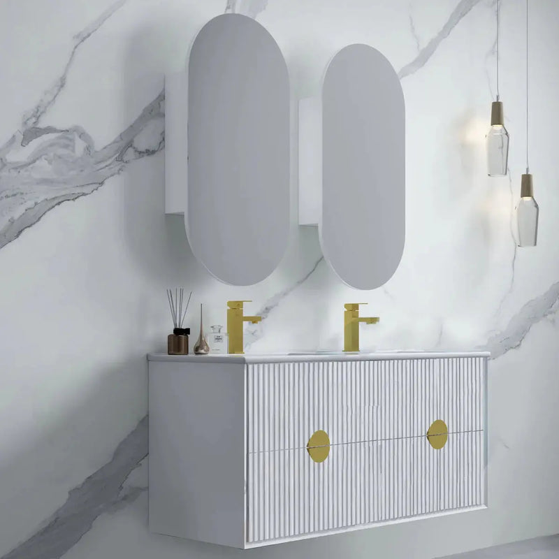 Kingo Fluted Wall Hung Vanity Matte White 1200mm/1500mm - FIL Kitchen Bathroom