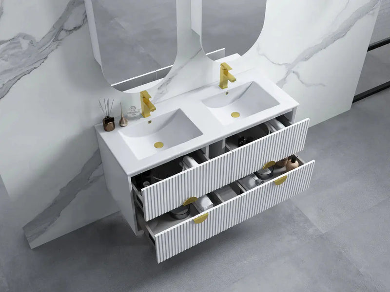 Kingo Fluted Wall Hung Vanity Matte White 1200mm/1500mm - FIL Kitchen Bathroom