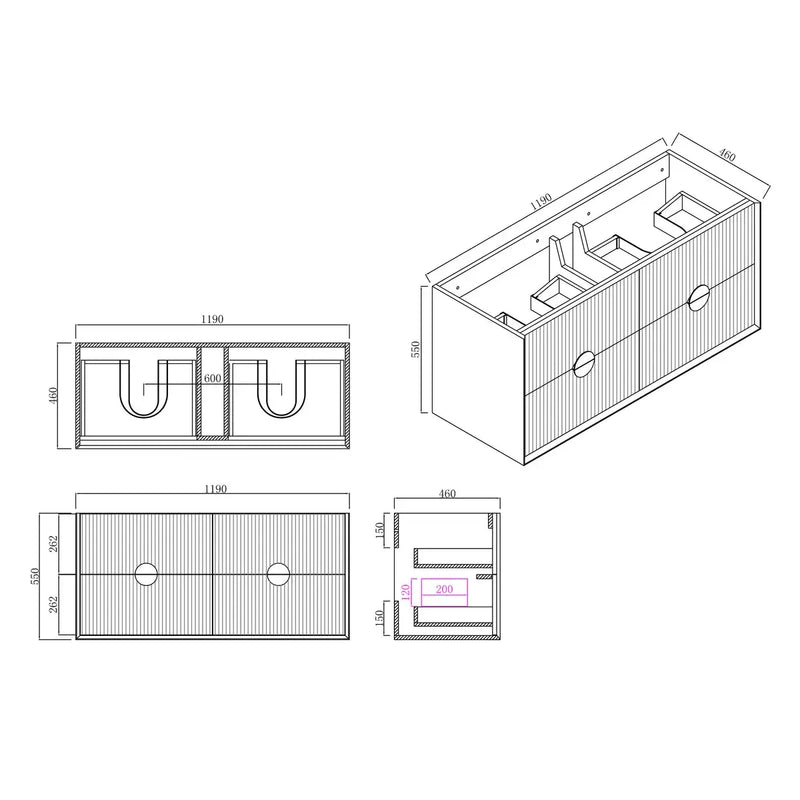 Kingo Fluted Wall Hung Vanity Matte White 1200mm/1500mm - FIL Kitchen Bathroom