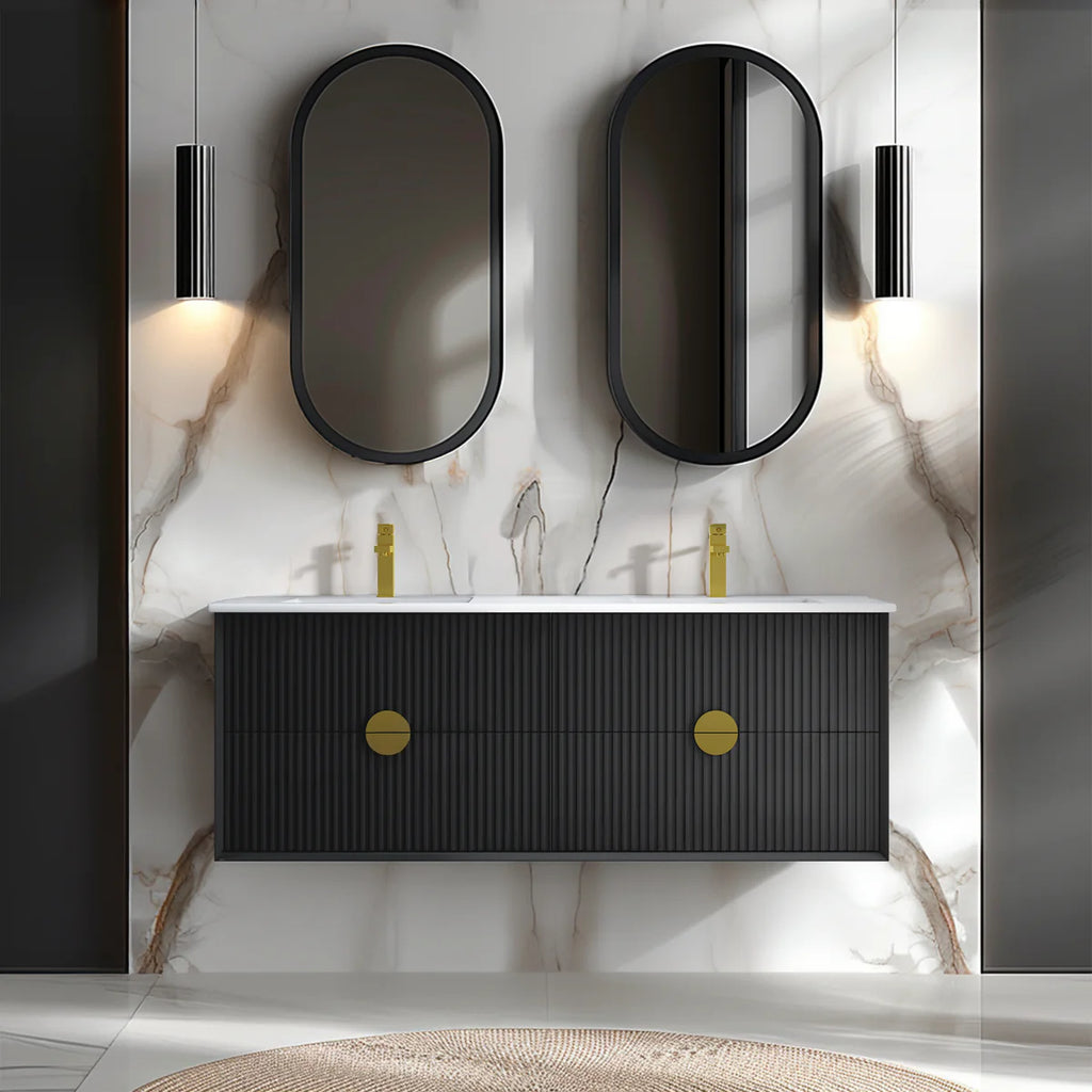 Kingo Fluted Wall Hung Vanity Matte Black  1200mm/1500mm