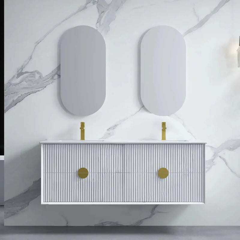 Kingo Fluted Wall Hung Vanity Matte White 1200mm/1500mm - FIL Kitchen Bathroom