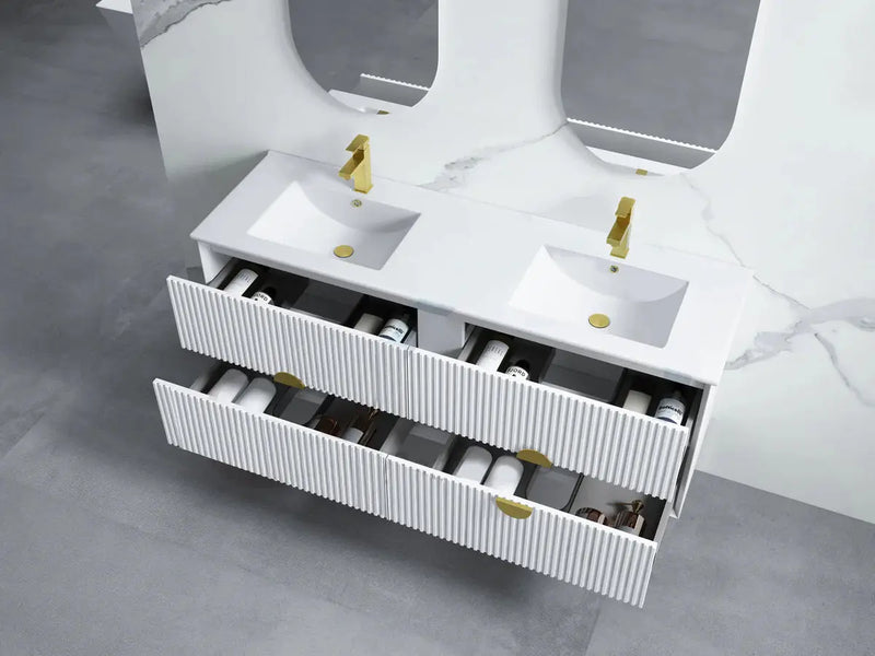 Kingo Fluted Wall Hung Vanity Matte White 1200mm/1500mm - FIL Kitchen Bathroom