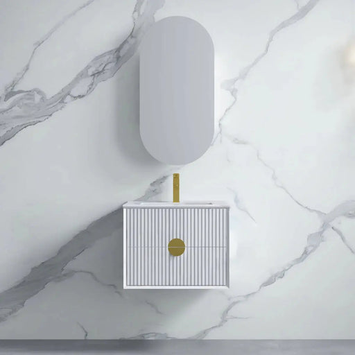 Kingo Fluted Wall Hung Vanity Matte White 600mm/750mm/900mm - FIL Kitchen Bathroom