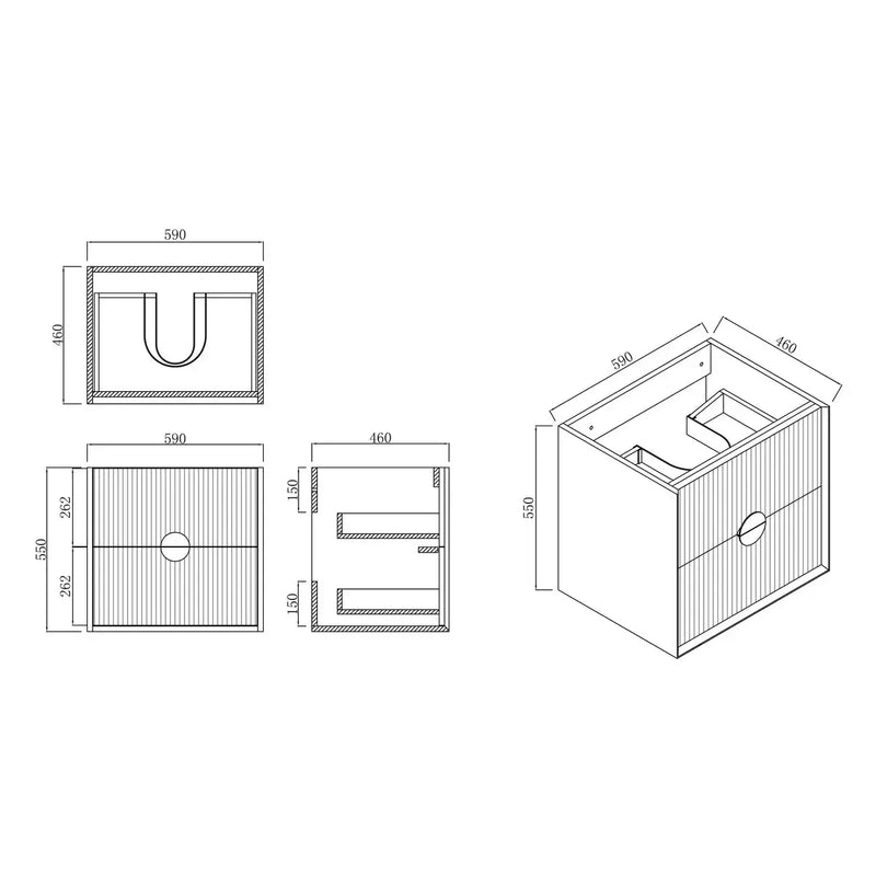 Kingo Fluted Wall Hung Vanity Matte White 600mm/750mm/900mm - FIL Kitchen Bathroom