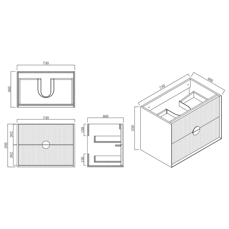 Kingo Fluted Wall Hung Vanity Matte White 600mm/750mm/900mm - FIL Kitchen Bathroom