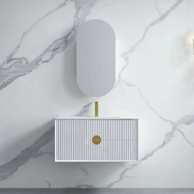 Kingo Fluted Wall Hung Vanity Matte White 600mm/750mm/900mm - FIL Kitchen Bathroom