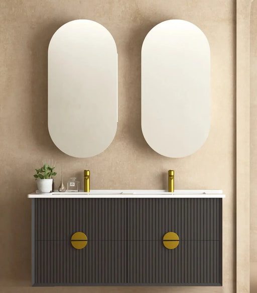 Kingo Fluted Wall Hung Vanity Matte Black  1200mm/1500mm - FIL Kitchen Bathroom