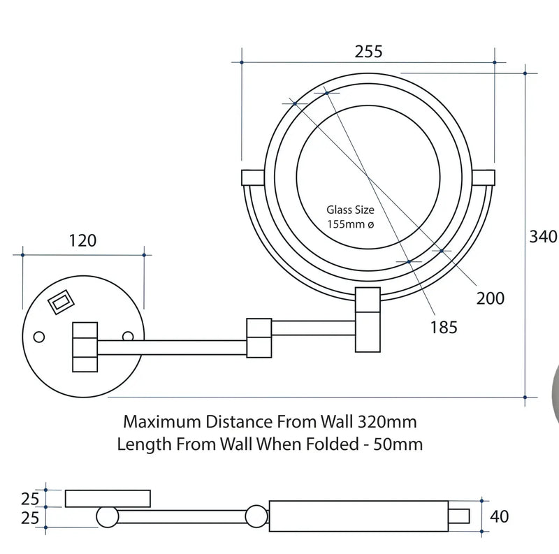 THERMOGROUP 1 & 8X MAGNIFICATION MIRROR WITH LIGHT 200MM - FIL Kitchen Bathroom