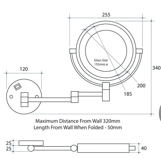 THERMOGROUP 1&5X MAGNIFICATION MIRROR WITH LIGHT 200MM - FIL Kitchen Bathroom