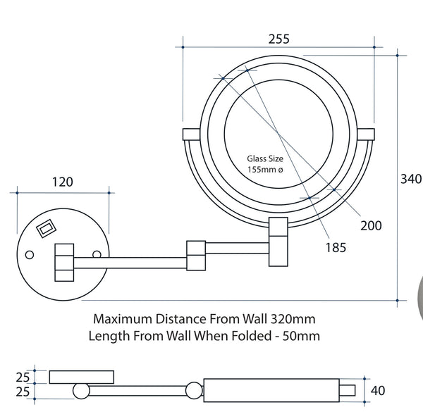 THERMOGROUP 1&5X MAGNIFICATION MIRROR WITH LIGHT 200MM