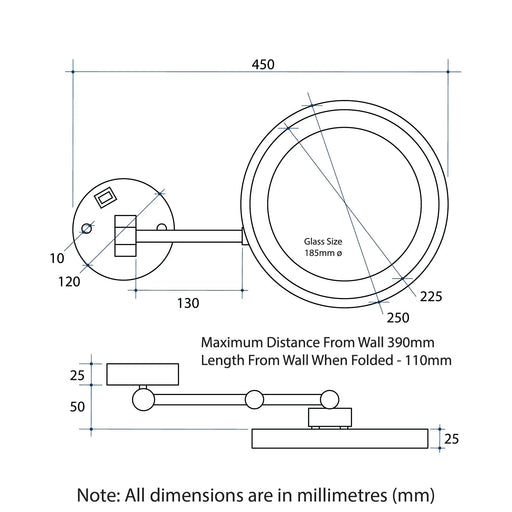 THERMOGROUP 3X MAGNIFICATION MIRROR WITH LIGHT CHROME 250MM - FIL Kitchen Bathroom