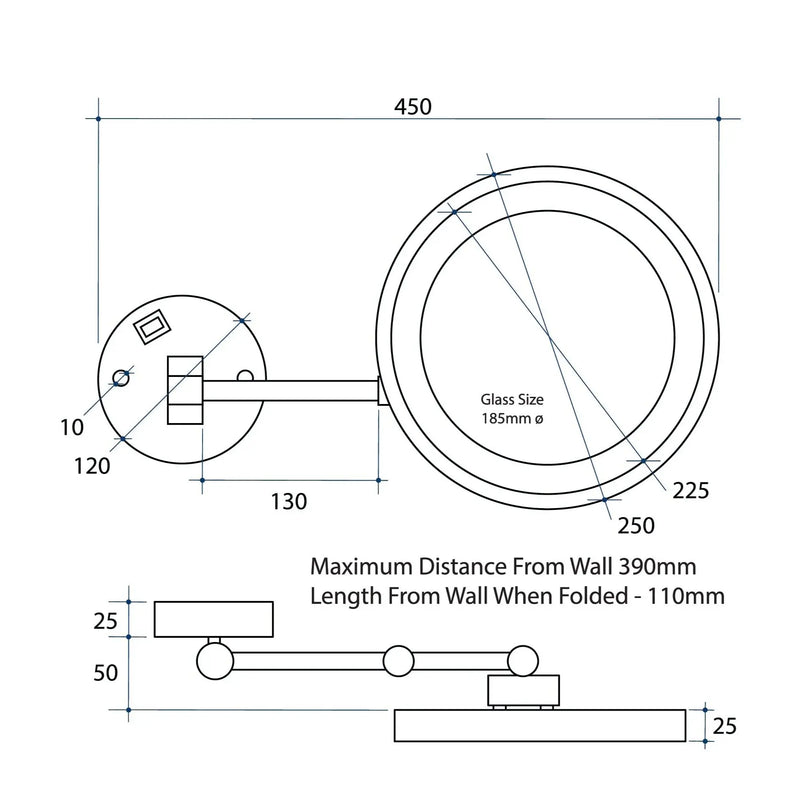 THERMOGROUP 3X MAGNIFICATION MIRROR WITH LIGHT CHROME 250MM - FIL Kitchen Bathroom