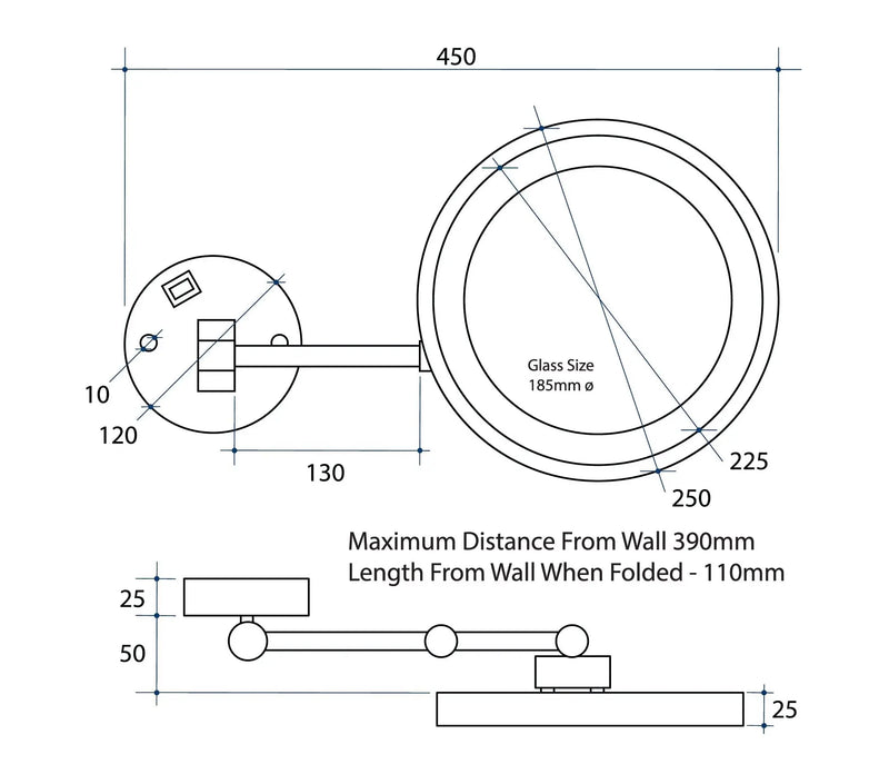 THERMOGROUP 5X MAGNIFICATION MIRROR WITH LIGHT 250MM - FIL Kitchen Bathroom