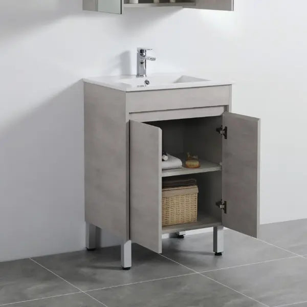 Nova Poly Wood Freestanding Vanity-Concrete Grey (600mm) - FIL Kitchen Bathroom