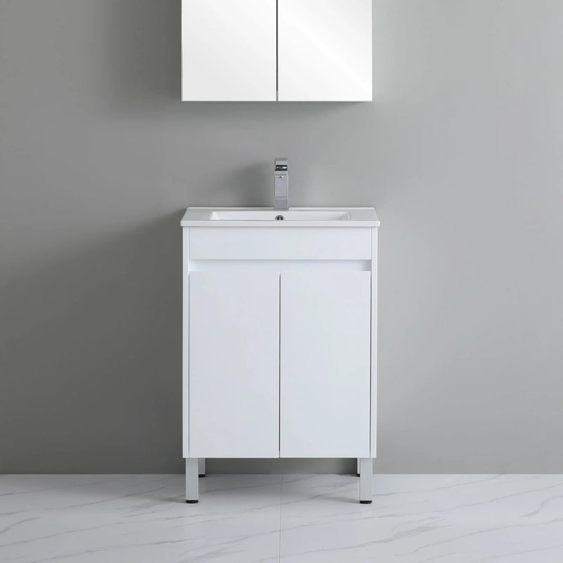 Poseidon White Polyurethane PVC – Narrow Freestanding Vanity (600mm) - FIL Kitchen Bathroom