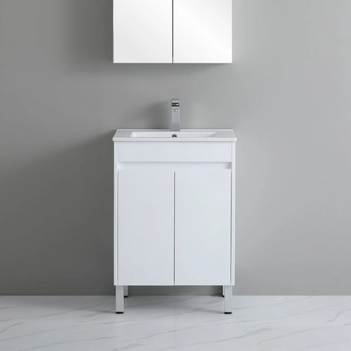 Poseidon White Polyurethane PVC -Standard Freestanding Vanity (600mm) - FIL Kitchen Bathroom