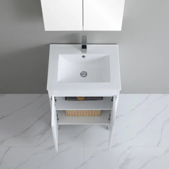 Poseidon White Polyurethane PVC – Narrow Freestanding Vanity (600mm) - FIL Kitchen Bathroom