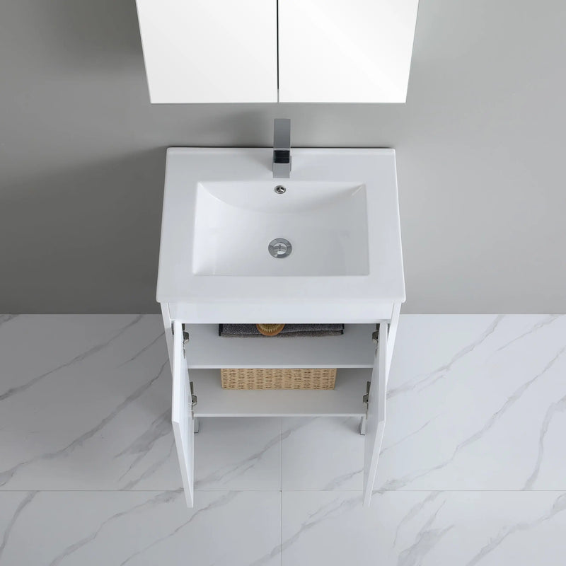 Poseidon White Polyurethane PVC -Standard Freestanding Vanity (600mm) - FIL Kitchen Bathroom