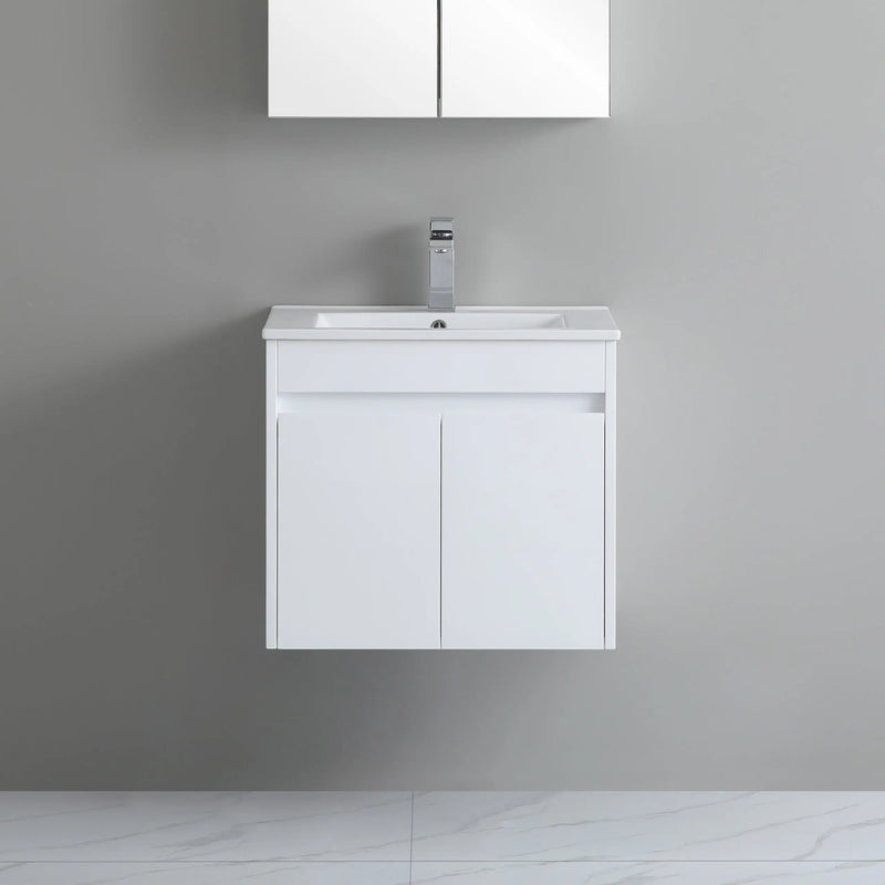 Poseidon White Polyurethane PVC -Standard Wall Hung Vanity (600mm) - FIL Kitchen Bathroom