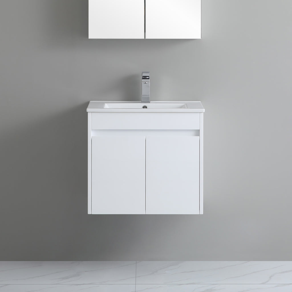 Poseidon White Polyurethane PVC- Narrow Wall Hung Vanity (600mm)