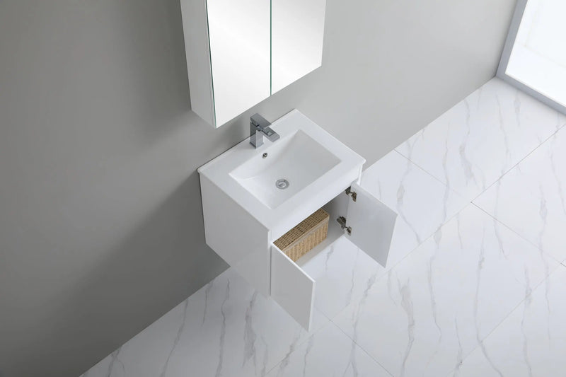 Poseidon White Polyurethane PVC- Narrow Wall Hung Vanity (600mm) - FIL Kitchen Bathroom