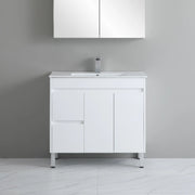 Poseidon White Polyurethane PVC – Narrow Freestanding Vanity (750mm/900mm) - FIL Kitchen Bathroom