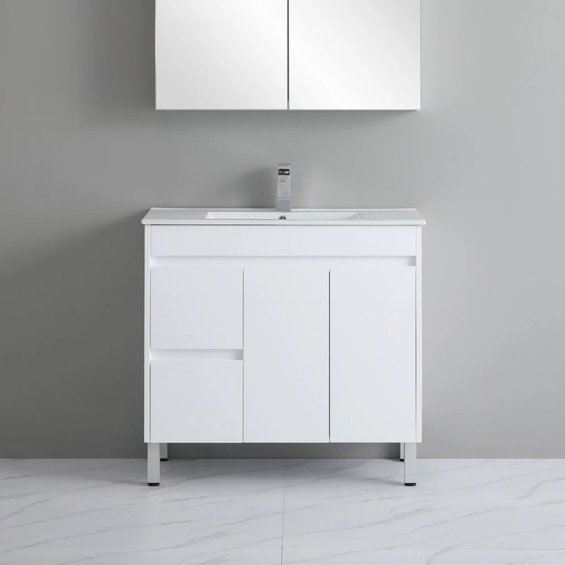 Poseidon White Polyurethane PVC – Narrow Freestanding Vanity (750mm/900mm) - FIL Kitchen Bathroom