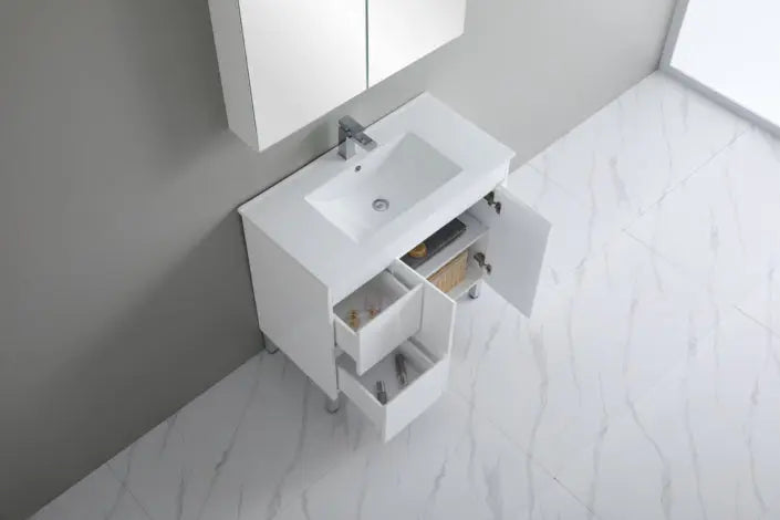 Poseidon White Polyurethane PVC – Narrow Freestanding Vanity (750mm/900mm) - FIL Kitchen Bathroom