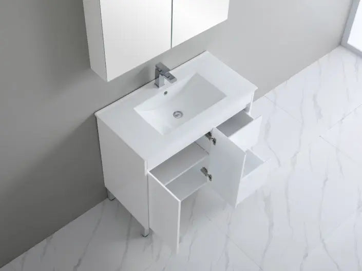 Poseidon White Polyurethane PVC – Narrow Freestanding Vanity (750mm/900mm) - FIL Kitchen Bathroom