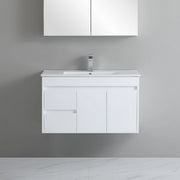 Poseidon White Polyurethane PVC – Narrow Wall Hung Vanity (750mm/900mm) - FIL Kitchen Bathroom