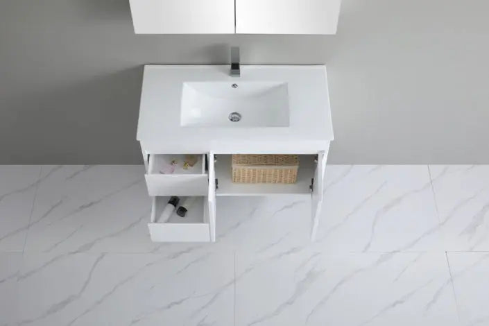 Poseidon White Polyurethane PVC – Narrow Wall Hung Vanity (750mm/900mm) - FIL Kitchen Bathroom
